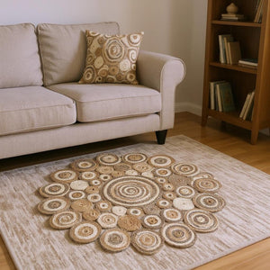 HomeRoots 5' Natural Jute Hand Braided Area Rug - Eco-Friendly, Durable Charm for Coastal and Farmhouse Styles 8' Round Round 394213