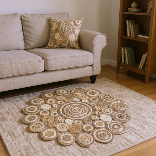HomeRoots 5' Natural Jute Hand Braided Area Rug - Eco-Friendly, Durable Charm for Coastal and Farmhouse Styles 8' Round Round 394213