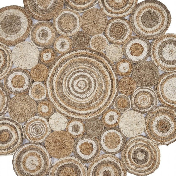 HomeRoots 5' Natural Jute Hand Braided Area Rug - Eco-Friendly, Durable Charm for Coastal and Farmhouse Styles 8' Round Round 394213
