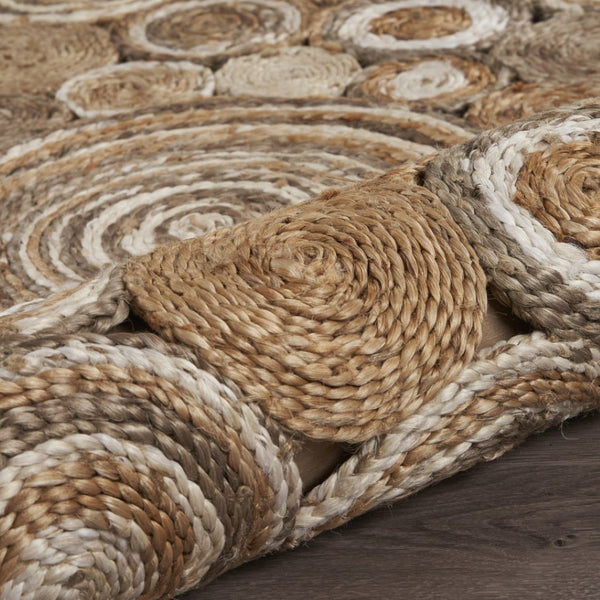 HomeRoots 5' Natural Jute Hand Braided Area Rug - Eco-Friendly, Durable Charm for Coastal and Farmhouse Styles 8' Round Round 394213