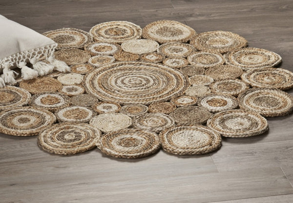 HomeRoots 5' Natural Jute Hand Braided Area Rug - Eco-Friendly, Durable Charm for Coastal and Farmhouse Styles 8' Round Round 394213