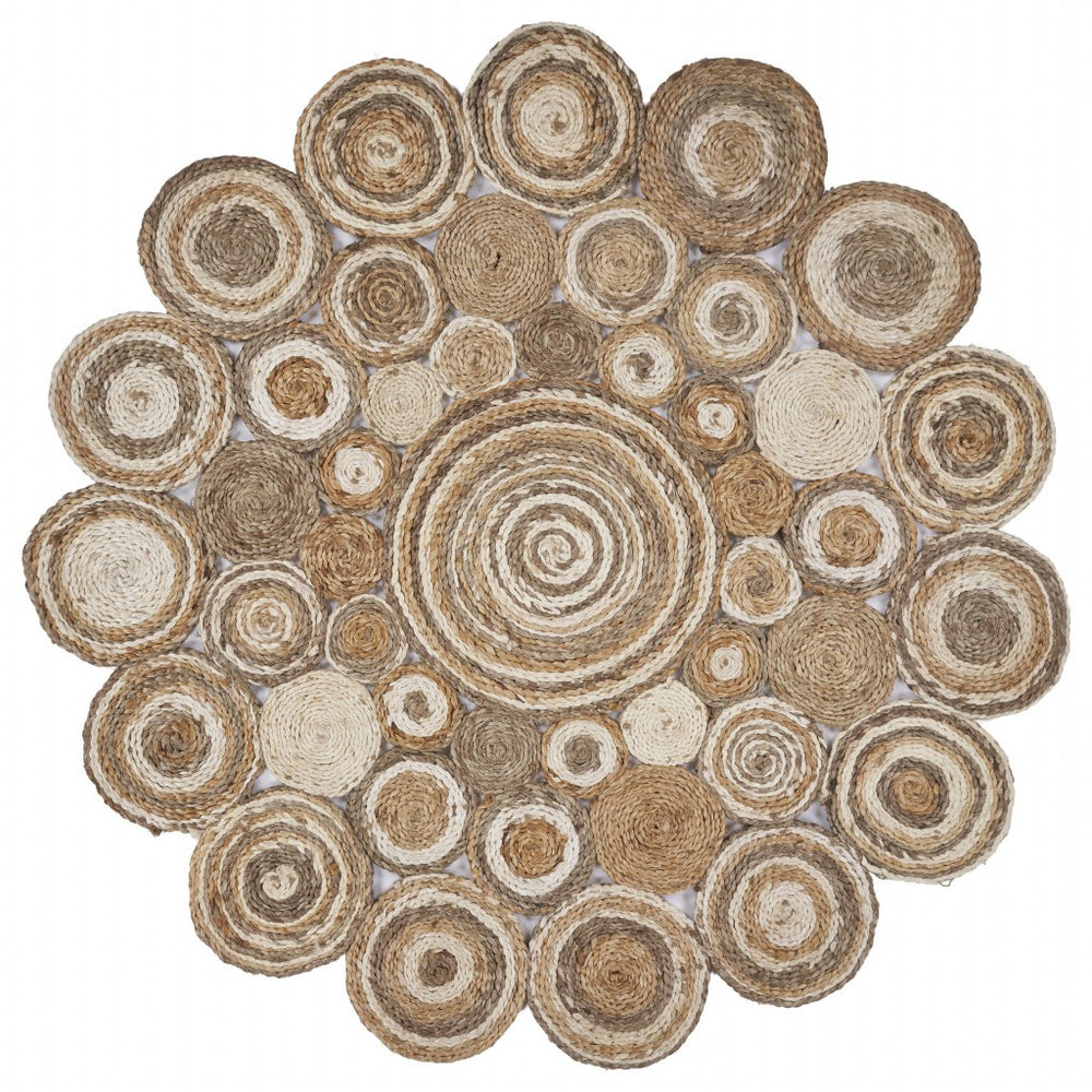 Homeroots Multi-toned Intricate Circle Natural Jute Area Rug  Jute 394213