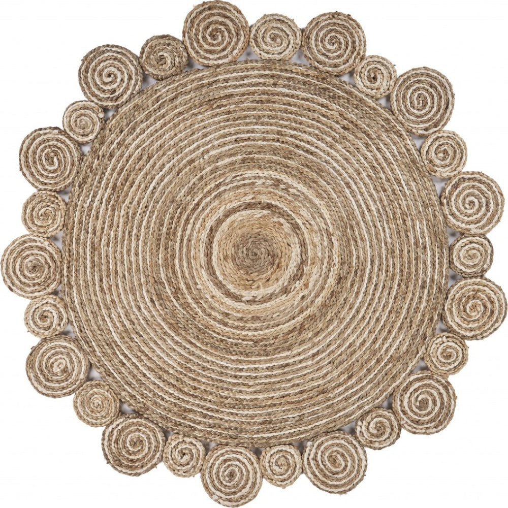 HomeRoots 5' Natural Jute Hand-Braided Area Rug with Abstract Geometric Design for Stylish Small Spaces 5' X 5' 394214