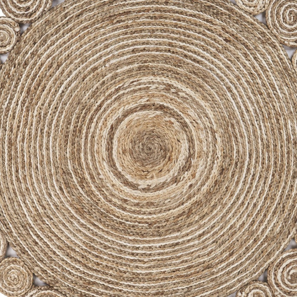 HomeRoots 5' Natural Jute Hand-Braided Area Rug with Abstract Geometric Design for Stylish Small Spaces 5' X 5' 394214