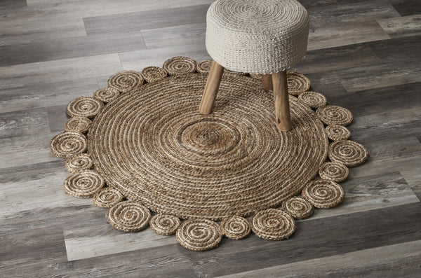 Homeroots Bleached And Natural Spiral Boutique Jute Rug  Jute 394214