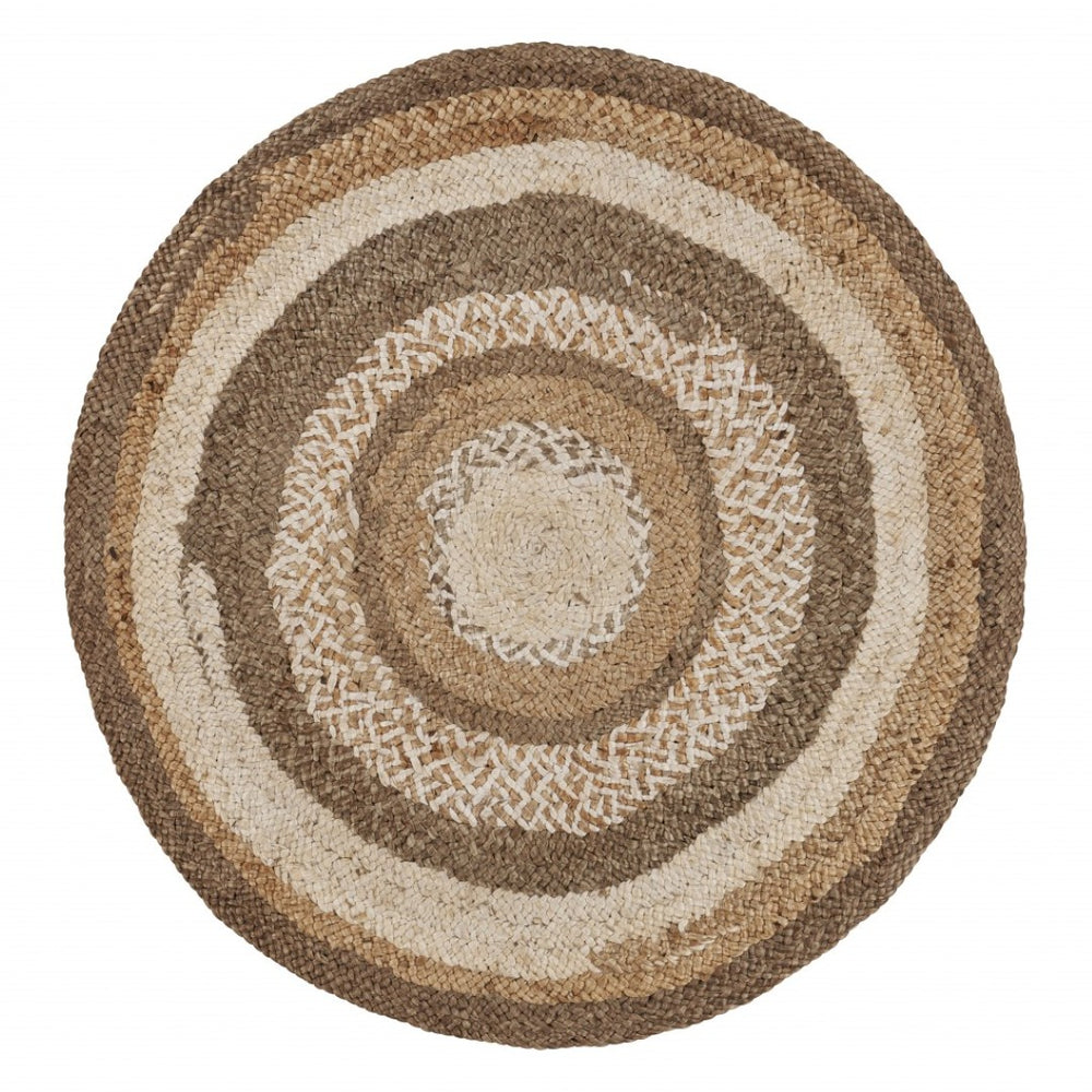 HomeRoots 6' Beige Jute Rug - Hand-Braided Geometric Design for Stylish Warmth in Living Spaces and More 6' Round 394217