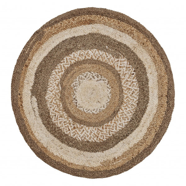 HomeRoots 6' Beige Jute Rug - Hand-Braided Geometric Design for Stylish Warmth in Living Spaces and More 6' Round 394217