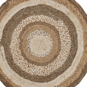 HomeRoots 6' Beige Jute Rug - Hand-Braided Geometric Design for Stylish Warmth in Living Spaces and More 6' Round 394217