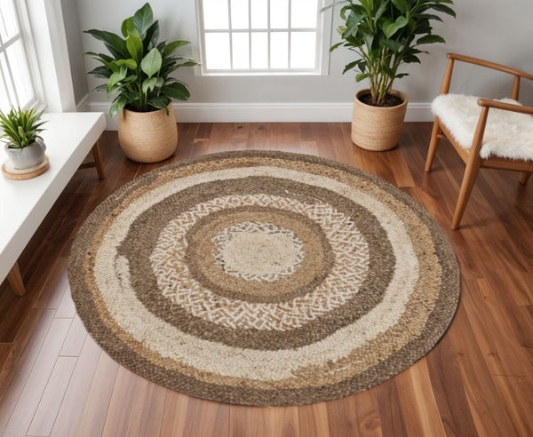 HomeRoots 8' Beige Jute Hand-Braided Rug - Timeless Texture and Natural Warmth for Any Decor Style 8' Round 394218