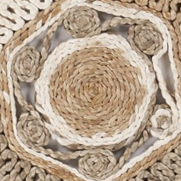 HomeRoots 6' Beige Jute Hand-Braided Abstract Geometric Rug for Elegance, Comfort, and Versatile Decor 6' Round 394220