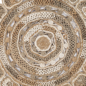 HomeRoots 6' Beige Jute Hand-Braided Abstract Geometric Rug for Elegance, Comfort, and Versatile Decor 6' Round 394220