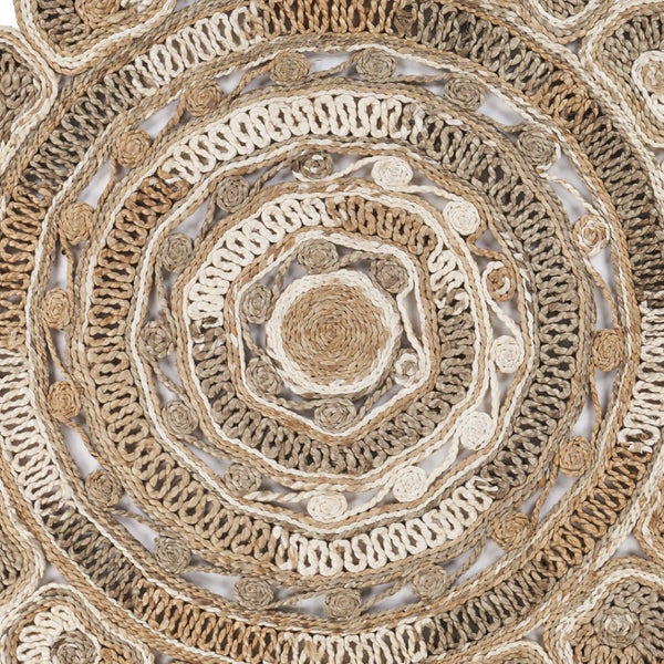 HomeRoots 6' Beige Jute Hand-Braided Abstract Geometric Rug for Elegance, Comfort, and Versatile Decor 6' Round 394220