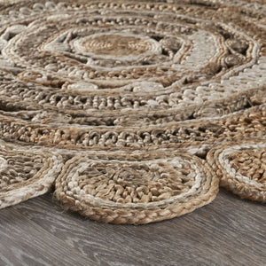 HomeRoots 6' Beige Jute Hand-Braided Abstract Geometric Rug for Elegance, Comfort, and Versatile Decor 6' Round 394220