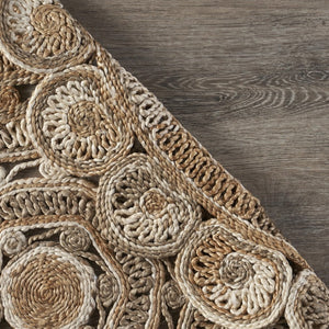 HomeRoots 6' Beige Jute Hand-Braided Abstract Geometric Rug for Elegance, Comfort, and Versatile Decor 6' Round 394220