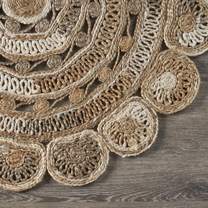 HomeRoots 6' Beige Jute Hand-Braided Abstract Geometric Rug for Elegance, Comfort, and Versatile Decor 6' Round 394220