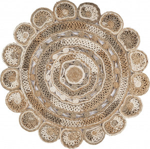 HomeRoots 8' Beige Jute Hand-Braided Rug – Eco-Friendly Natural Fiber Design for Stylish Home Décor Elegance 8' Round 394221