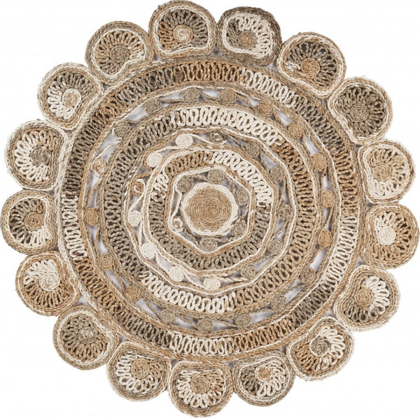 HomeRoots 8' Beige Jute Hand-Braided Rug – Eco-Friendly Natural Fiber Design for Stylish Home Décor Elegance 8' Round 394221