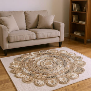 HomeRoots 8' Beige Jute Hand-Braided Rug – Eco-Friendly Natural Fiber Design for Stylish Home Décor Elegance 8' Round 394221