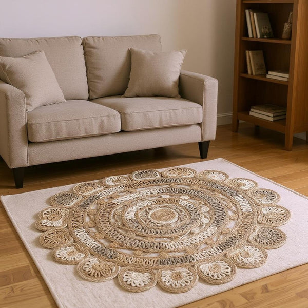 HomeRoots 8' Beige Jute Hand-Braided Rug – Eco-Friendly Natural Fiber Design for Stylish Home Décor Elegance 8' Round 394221
