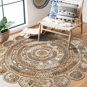 HomeRoots 8' Beige Jute Hand-Braided Rug – Eco-Friendly Natural Fiber Design for Stylish Home Décor Elegance 8' Round 394221