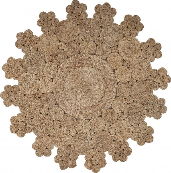 Homeroots Dazzling Concentric Natural Boutique Jute Rug  Jute 394222