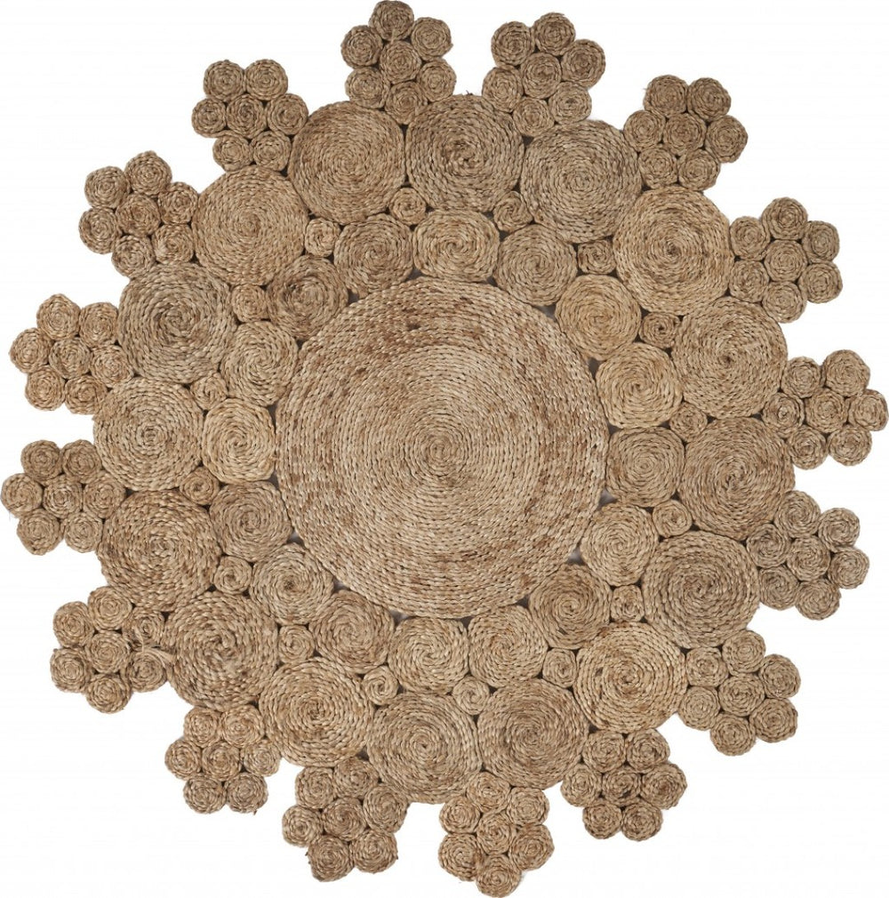 HomeRoots 6' Natural Jute Rug - Hand-Braided Abstract Geometric Design for Eco-Friendly, Stylish Interiors 6' Round 394223