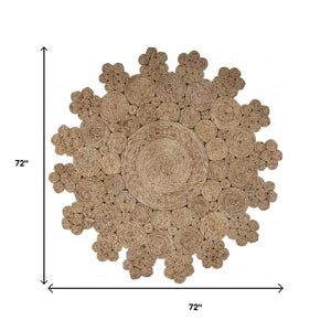 HomeRoots 6' Natural Jute Rug - Hand-Braided Abstract Geometric Design for Eco-Friendly, Stylish Interiors 6' Round 394223