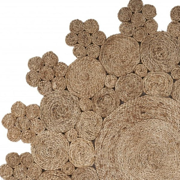 HomeRoots 6' Natural Jute Rug - Hand-Braided Abstract Geometric Design for Eco-Friendly, Stylish Interiors 6' Round 394223