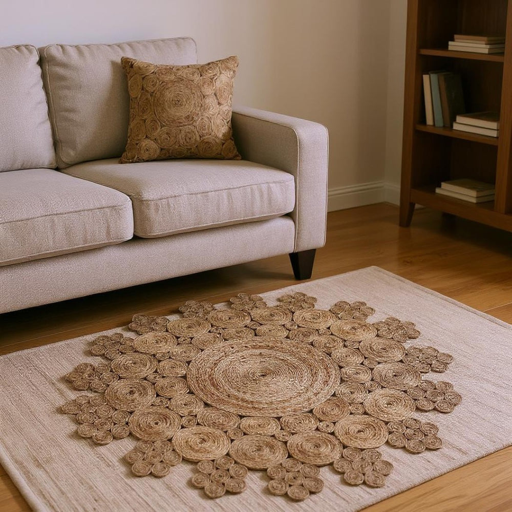 HomeRoots 8' Natural Jute Hand-Braided Rug – Artisanal Coastal Chic for Living Rooms and Dining Areas 8' Round 394224