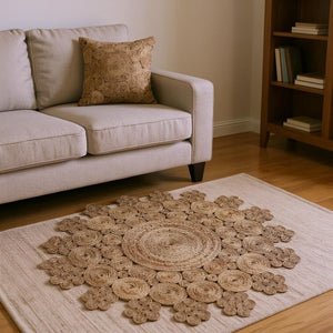 HomeRoots 8' Natural Jute Hand-Braided Rug – Artisanal Coastal Chic for Living Rooms and Dining Areas 8' Round 394224