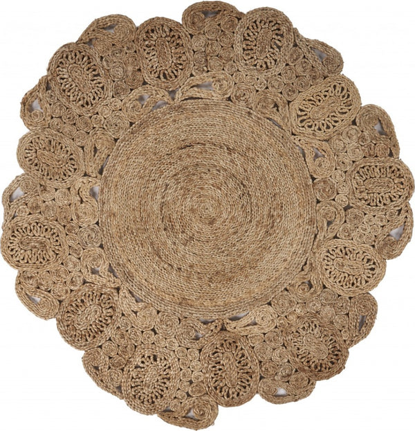 HomeRoots 6' Natural Jute Hand-Braided Geometric Rug - Eco-Friendly, Versatile Design for Modern Interiors 6' Round 394226