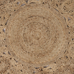 HomeRoots 6' Natural Jute Hand-Braided Geometric Rug - Eco-Friendly, Versatile Design for Modern Interiors 6' Round 394226
