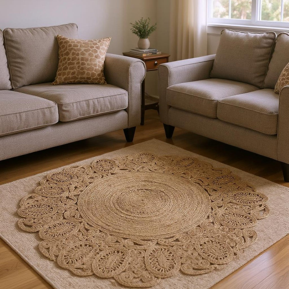 HomeRoots 8' Natural Jute Hand-Braided Rug - Timeless, Durable Design for Cozy, Stylish Living Spaces Today! 8' Round 394227