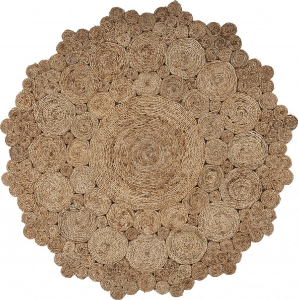 HomeRoots 6' Natural Jute Hand-Braided Abstract Geometric Rug – Timeless Texture for Any Home Decor Style 6' Round 394229
