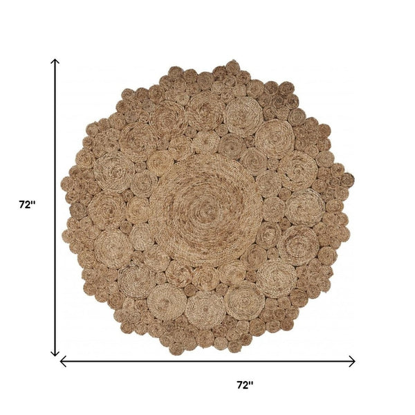 HomeRoots 6' Natural Jute Hand-Braided Abstract Geometric Rug – Timeless Texture for Any Home Decor Style 6' Round 394229