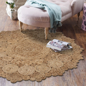 HomeRoots 6' Natural Jute Hand-Braided Abstract Geometric Rug – Timeless Texture for Any Home Decor Style 6' Round 394229