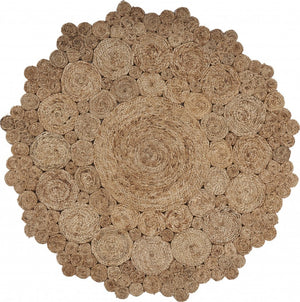 HomeRoots 6' Natural Jute Hand-Braided Abstract Geometric Rug – Timeless Texture for Any Home Decor Style 6' Round 394229
