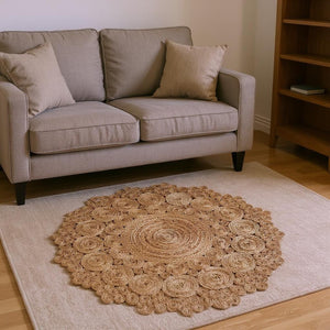 HomeRoots 8' Natural Jute Hand-Braided Rug - Timeless Craftsmanship for Elegant Home Decor and Comfort 8' Round 394230