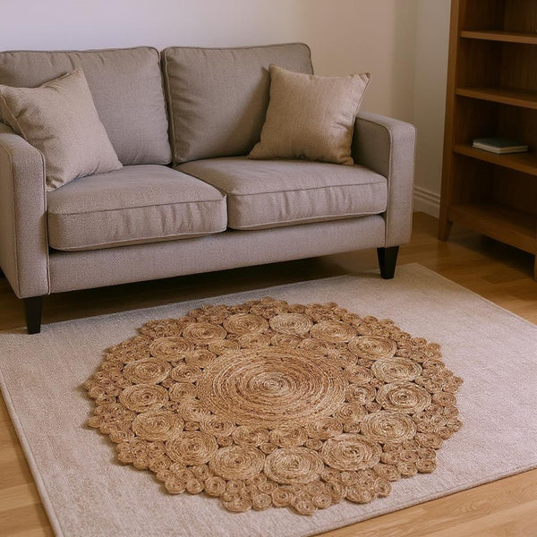 HomeRoots 8' Natural Jute Hand-Braided Rug - Timeless Craftsmanship for Elegant Home Decor and Comfort 8' Round 394230