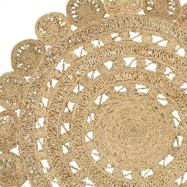HomeRoots 6' Natural Jute Hand Braided Rug – Abstract Geometric Design for Stylish Living Spaces and Durability 6' Round 394232