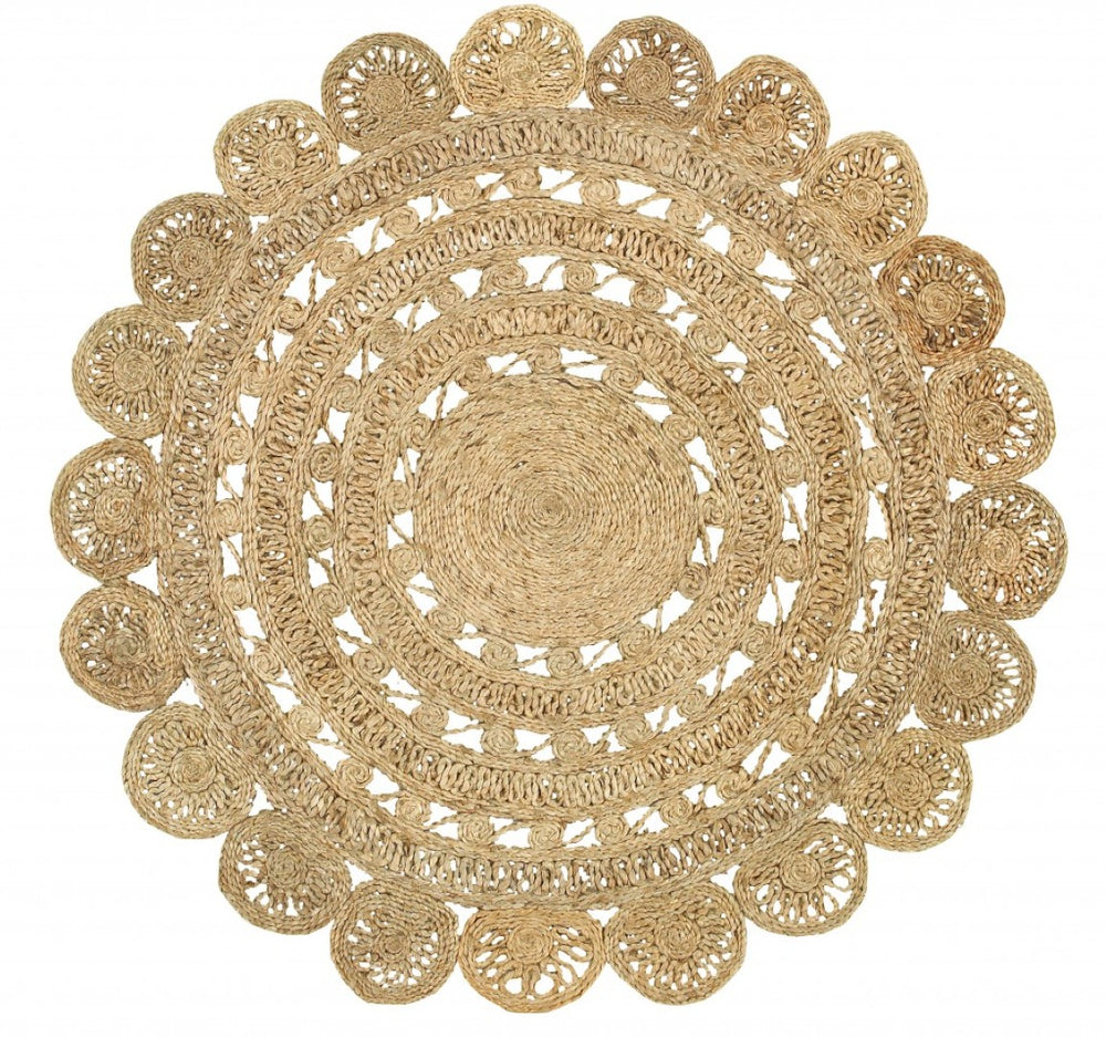 HomeRoots 8' Natural Jute Hand Braided Rug – Timeless Texture for Living Rooms, Bedrooms, and Dining Areas 8' Round Round 394233