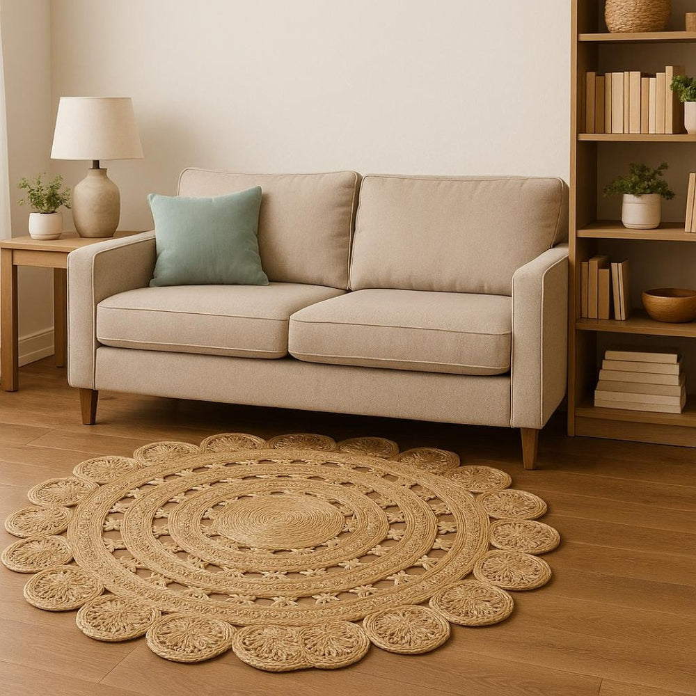 HomeRoots 8' Natural Jute Hand Braided Rug – Timeless Texture for Living Rooms, Bedrooms, and Dining Areas 8' Round Round 394233