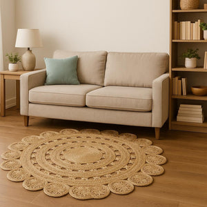 HomeRoots 8' Natural Jute Hand Braided Rug – Timeless Texture for Living Rooms, Bedrooms, and Dining Areas 8' Round Round 394233
