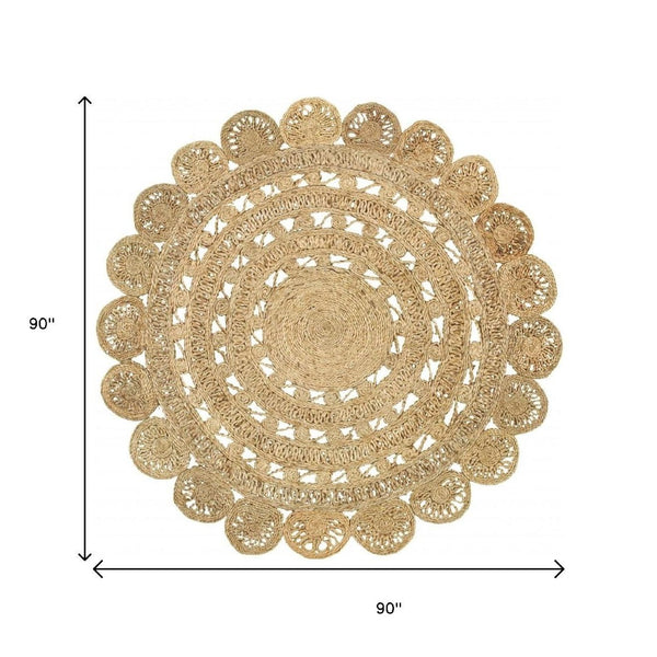 HomeRoots 8' Natural Jute Hand Braided Rug – Timeless Texture for Living Rooms, Bedrooms, and Dining Areas 8' Round Round 394233