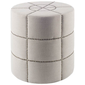 Homeroots 20" Cream Linen Round Footstool Ottoman   394241