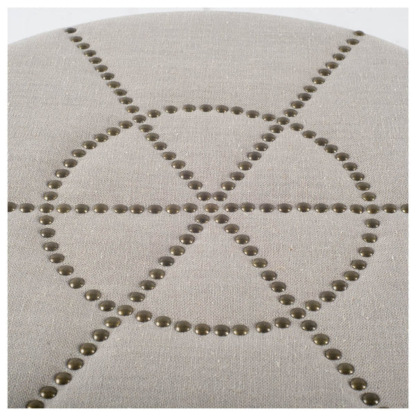 Homeroots 20" Cream Linen Round Footstool Ottoman   394241