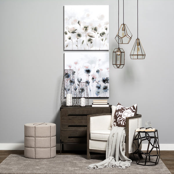 Homeroots 20" Cream Linen Round Footstool Ottoman   394241