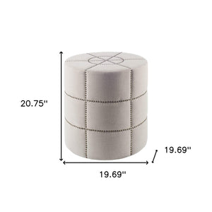 Homeroots 20" Cream Linen Round Footstool Ottoman   394241