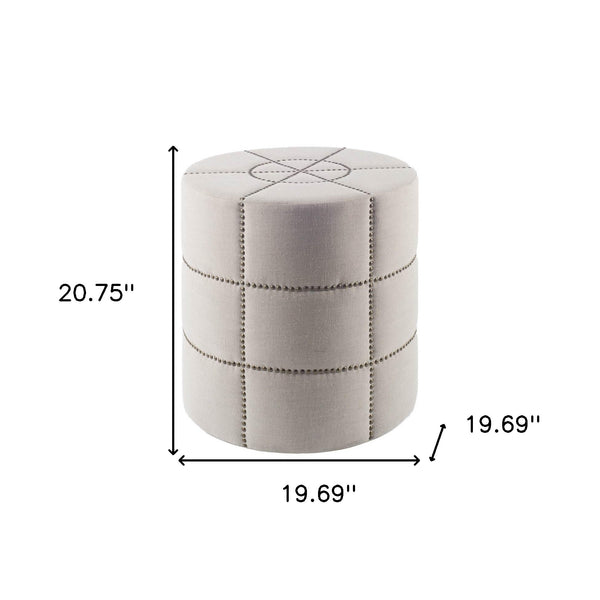 Homeroots 20" Cream Linen Round Footstool Ottoman   394241