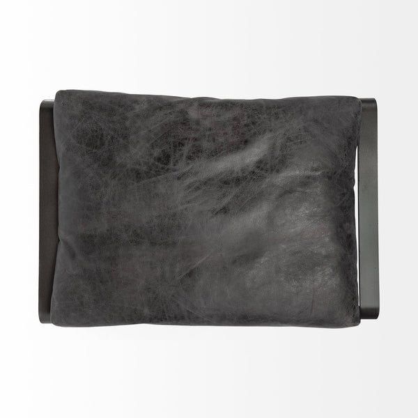 Homeroots 27" Black Faux Leather Ottoman   394242